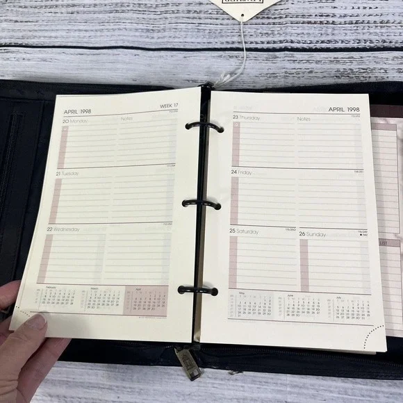 Vintage 1998 Shafmaster Amboldi Black Leather Office Day Planner Address Book - Picture 12 of 16